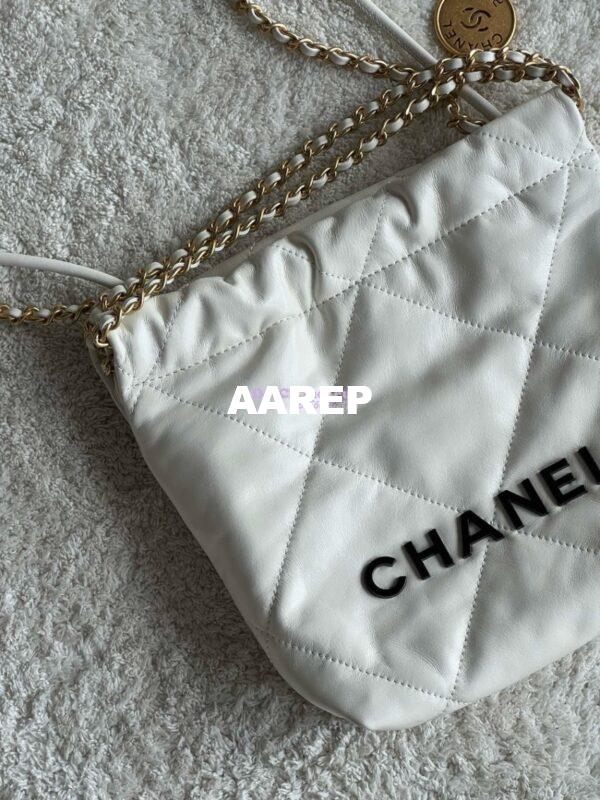 Replica Chanel Mini 22 Handbag Shiny Calfskin & Gold Black Metal AS3980 White 2