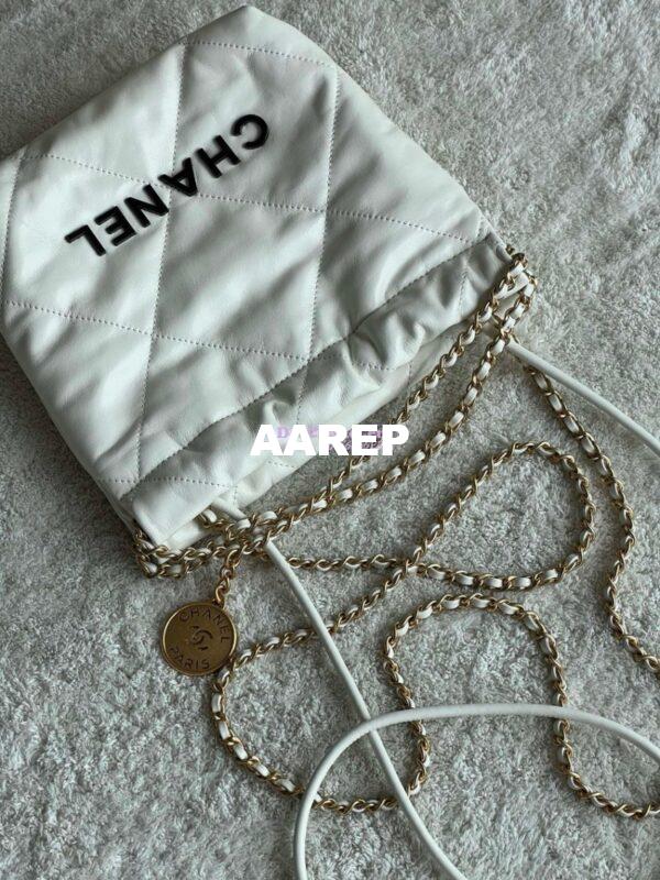 Replica Chanel Mini 22 Handbag Shiny Calfskin & Gold Black Metal AS3980 White 3