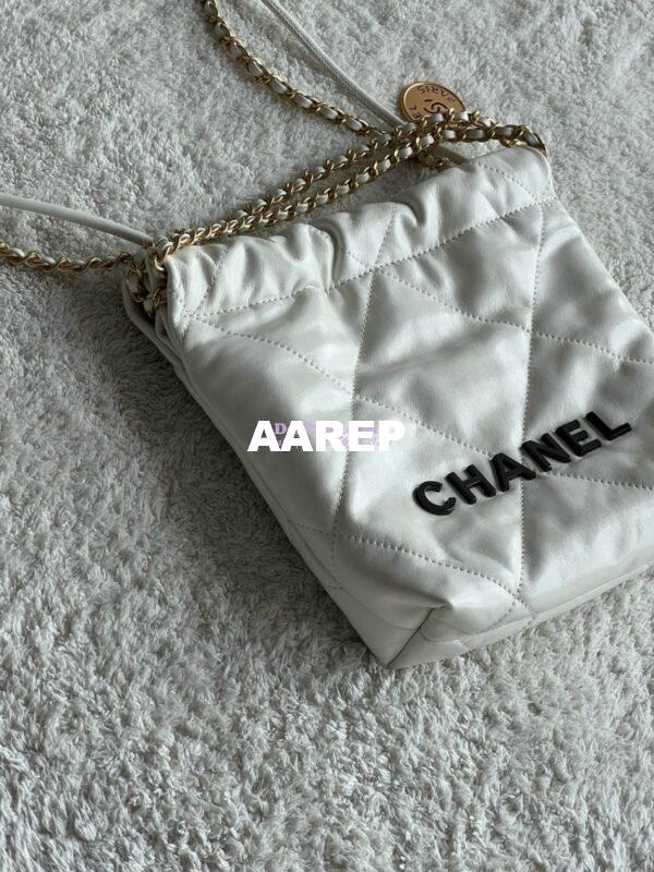 Replica Chanel Mini 22 Handbag Shiny Calfskin & Gold Black Metal AS3980 White 5