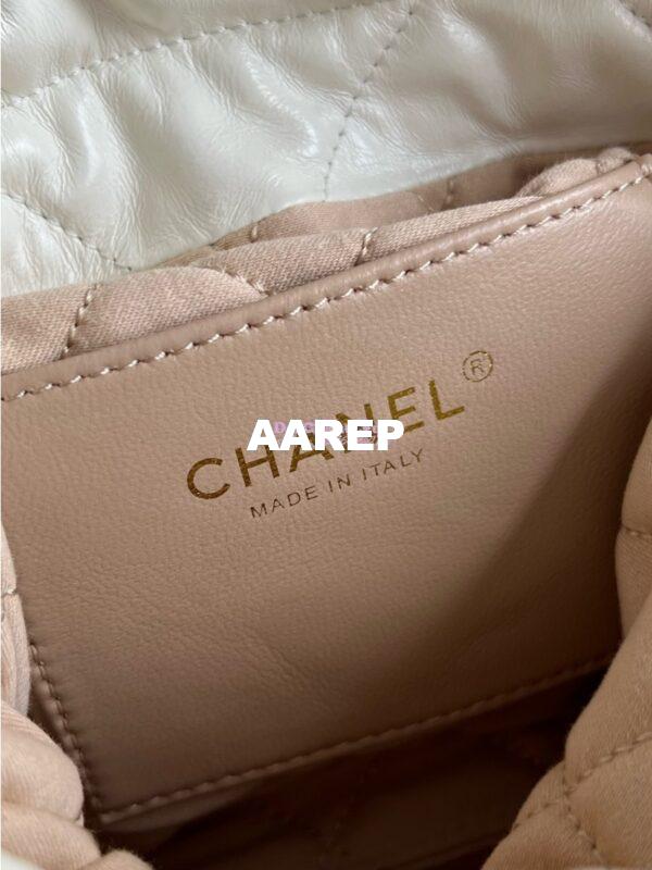 Replica Chanel Mini 22 Handbag Shiny Calfskin & Gold Black Metal AS3980 White 6
