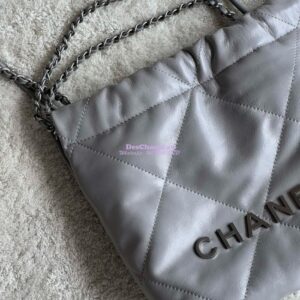 Replica Chanel Mini 22 Handbag Shiny Calfskin & Silver Metal AS3980 Light Grey 2