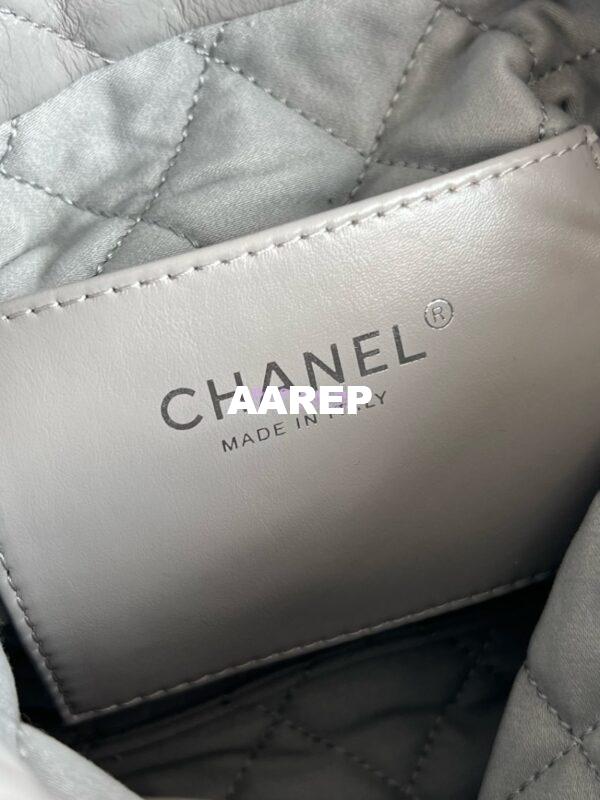 Replica Chanel Mini 22 Handbag Shiny Calfskin & Silver Metal AS3980 Light Grey 6