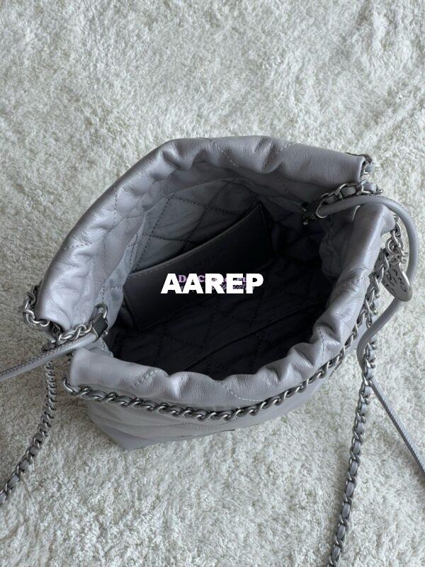 Replica Chanel Mini 22 Handbag Shiny Calfskin & Silver Metal AS3980 Light Grey 7