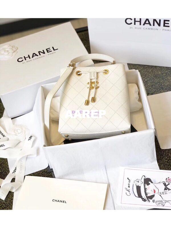Replica Chanel Grained Calfskin Drawstring Bag AS0310 White 4