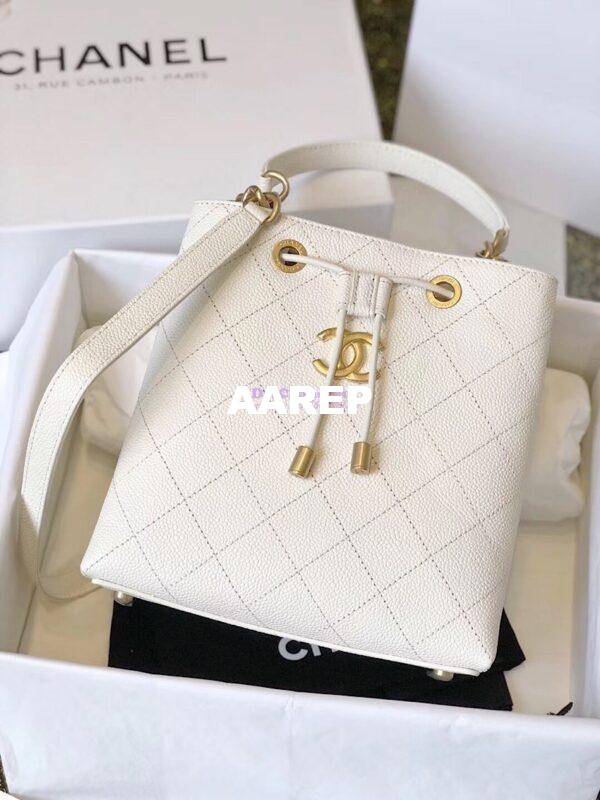 Replica Chanel Grained Calfskin Drawstring Bag AS0310 White 5