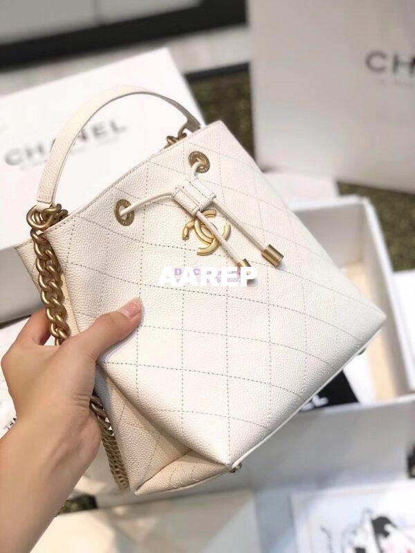 Replica Chanel Grained Calfskin Drawstring Bag AS0310 White 7