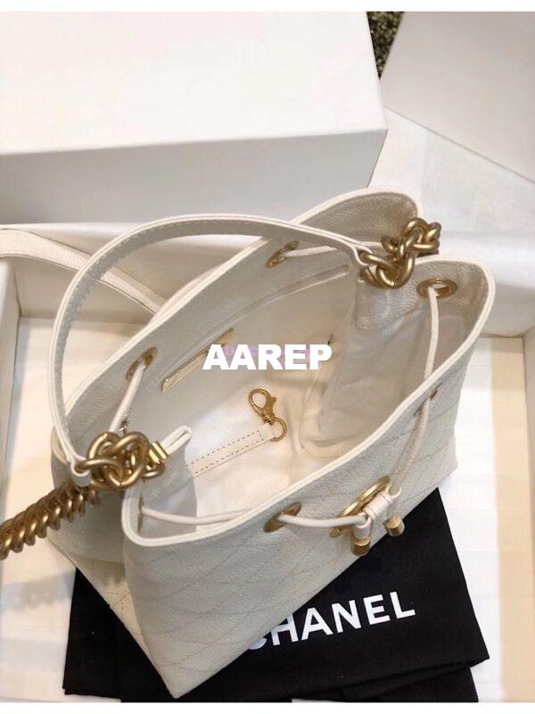 Replica Chanel Grained Calfskin Drawstring Bag AS0310 White 9