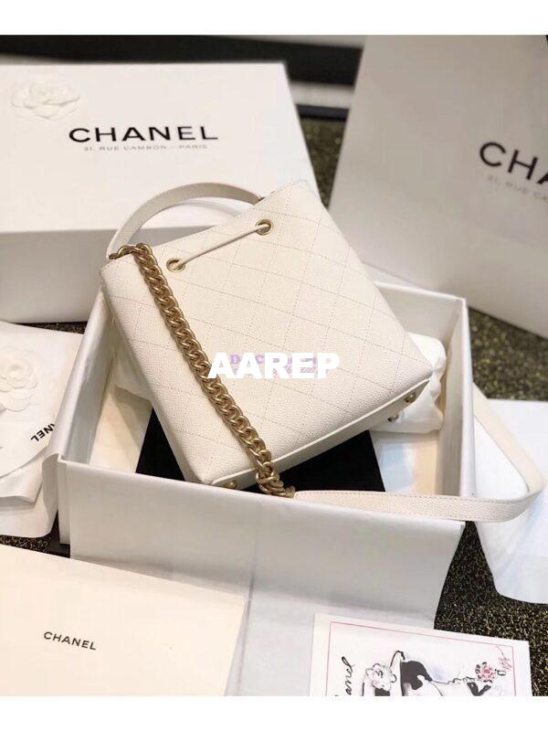 Replica Chanel Grained Calfskin Drawstring Bag AS0310 White 11