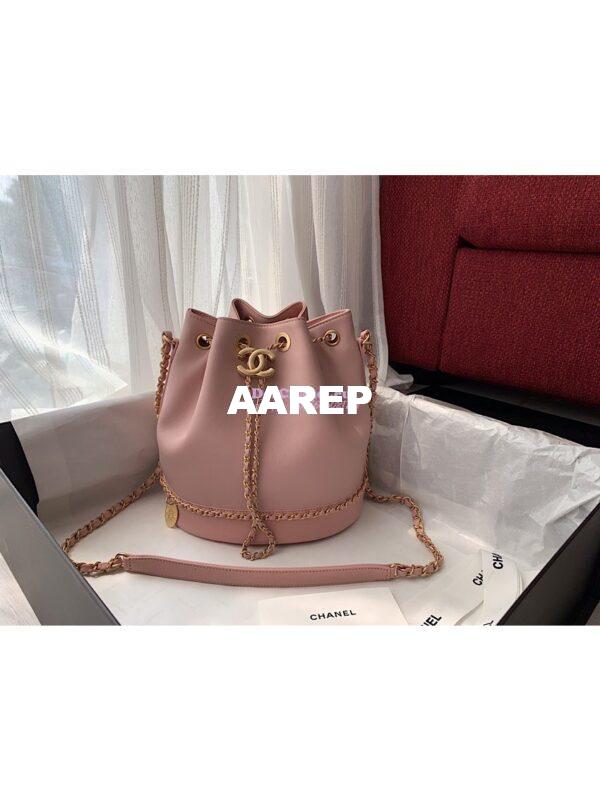 Replica Chanel Grained Calfskin Drawstring Bag AS0373 Pink 3