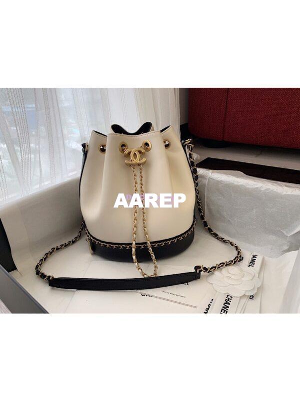 Replica Chanel Grained Calfskin Drawstring Bag AS0373 White 3