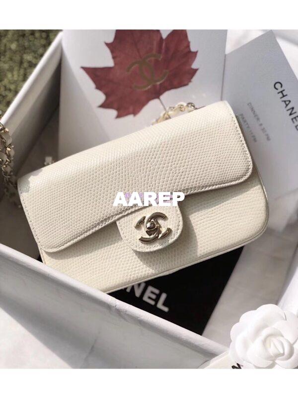 Replica Chanel Lizard Leather Small 20cm Classic Flap Bag White 3