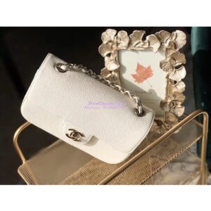 Replica Chanel Lizard Leather Small 20cm Classic Flap Bag White 2