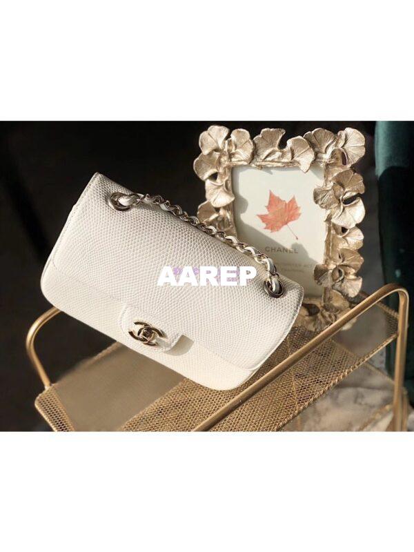 Replica Chanel Lizard Leather Small 20cm Classic Flap Bag White 4
