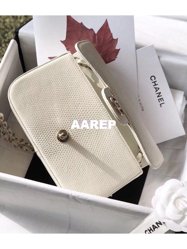 Replica Chanel Lizard Leather Small 20cm Classic Flap Bag White 5