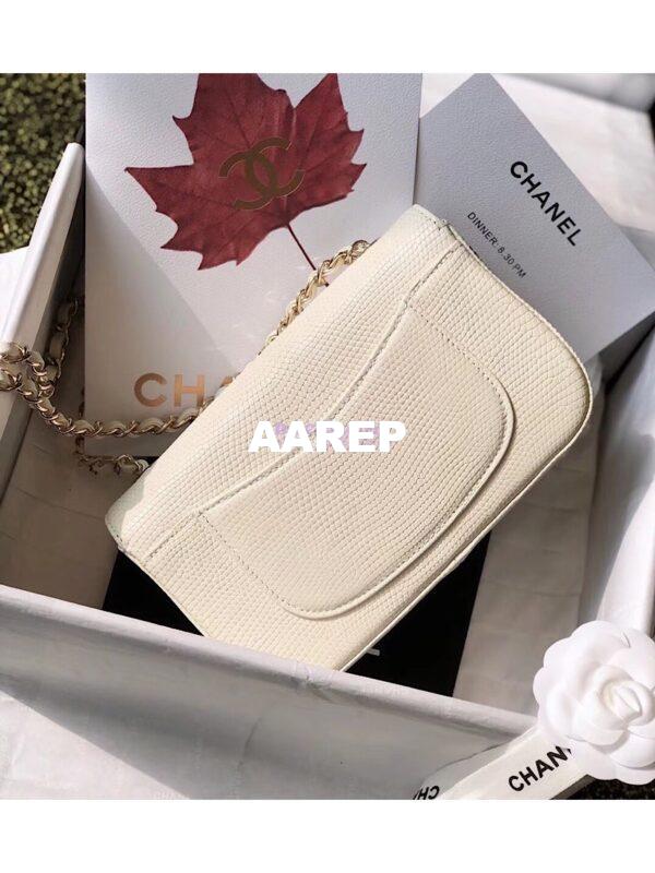 Replica Chanel Lizard Leather Small 20cm Classic Flap Bag White 8