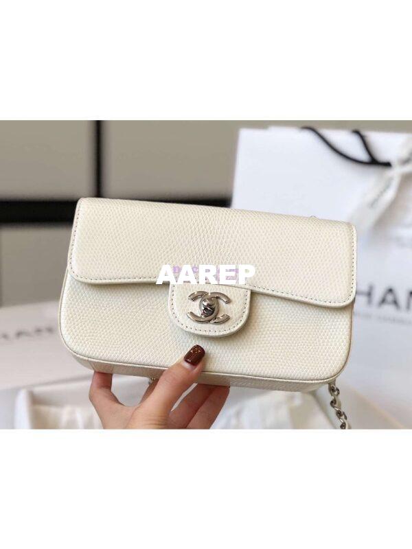 Replica Chanel Lizard Leather Small 20cm Classic Flap Bag White 11