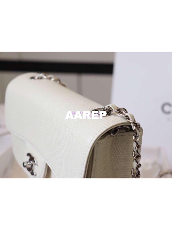 Replica Chanel Lizard Leather Small 20cm Classic Flap Bag White 12