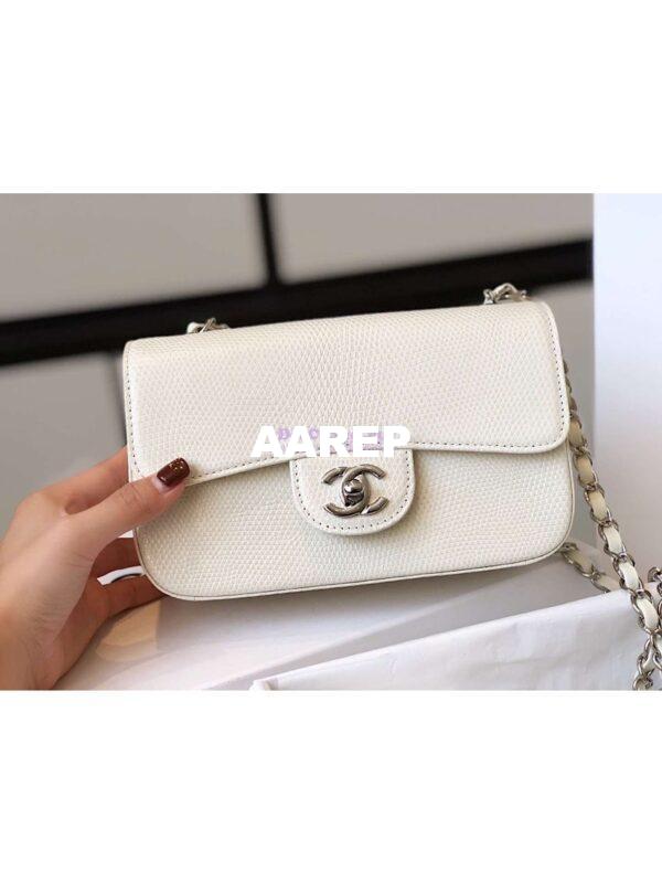 Replica Chanel Lizard Leather Small 20cm Classic Flap Bag White 15