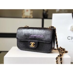 Replica Chanel Lizard Leather Small 20cm Classic Flap Bag Black