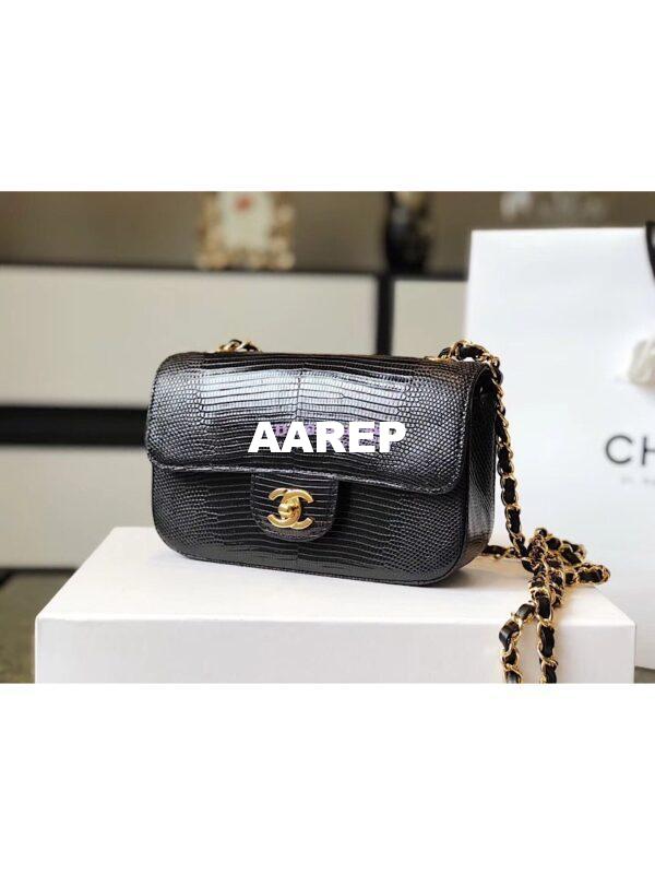 Replica Chanel Lizard Leather Small 20cm Classic Flap Bag Black 3