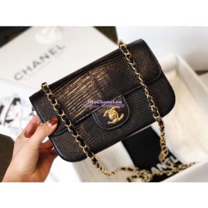 Replica Chanel Lizard Leather Small 20cm Classic Flap Bag Black 2