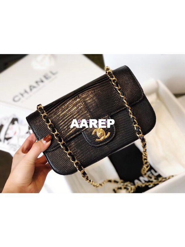 Replica Chanel Lizard Leather Small 20cm Classic Flap Bag Black 4