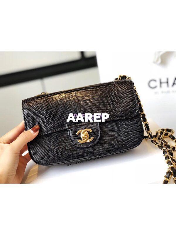Replica Chanel Lizard Leather Small 20cm Classic Flap Bag Black 5