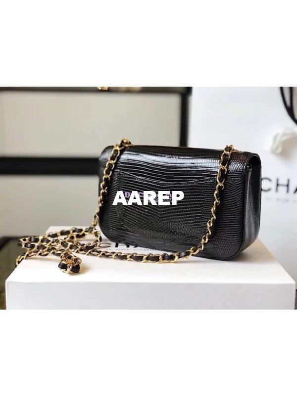 Replica Chanel Lizard Leather Small 20cm Classic Flap Bag Black 8