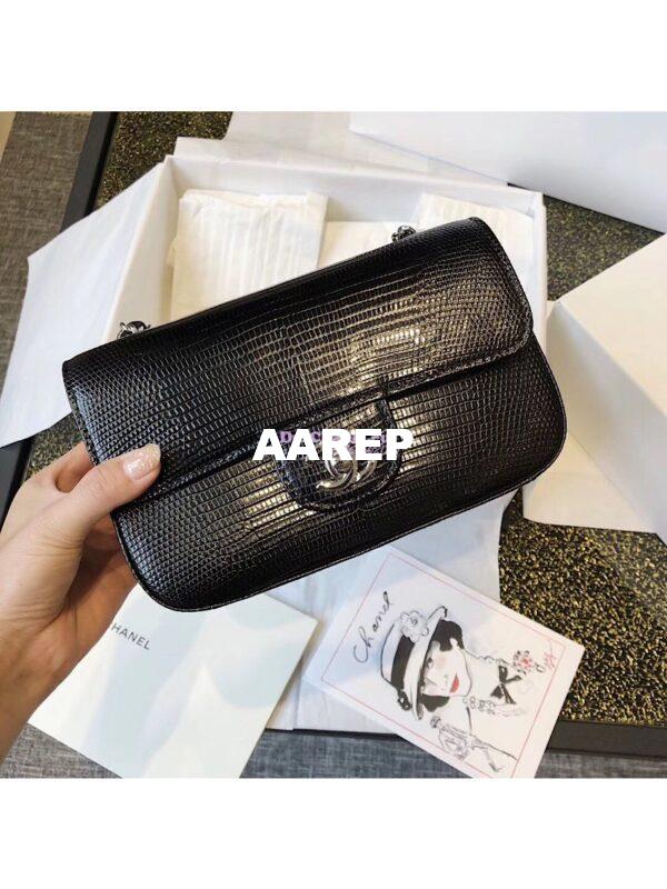 Replica Chanel Lizard Leather Small 20cm Classic Flap Bag Black 11