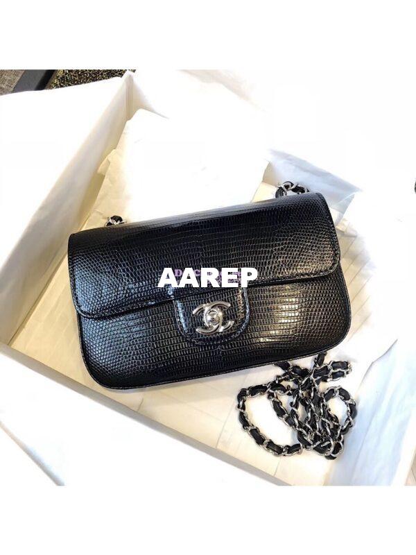 Replica Chanel Lizard Leather Small 20cm Classic Flap Bag Black 12