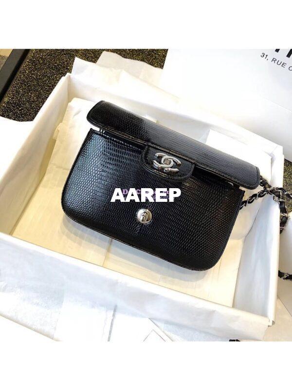 Replica Chanel Lizard Leather Small 20cm Classic Flap Bag Black 15