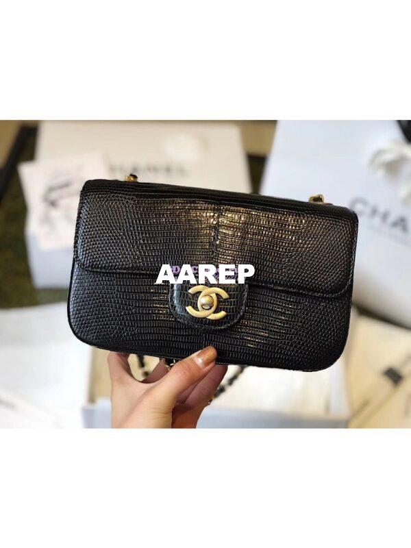 Replica Chanel Lizard Leather Small 20cm Classic Flap Bag Black 16