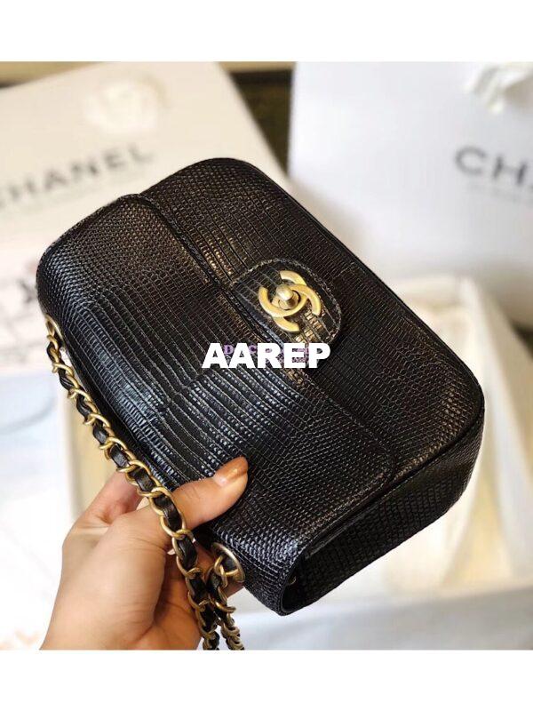 Replica Chanel Lizard Leather Small 20cm Classic Flap Bag Black 17