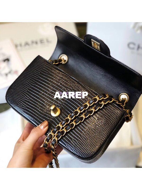 Replica Chanel Lizard Leather Small 20cm Classic Flap Bag Black 18