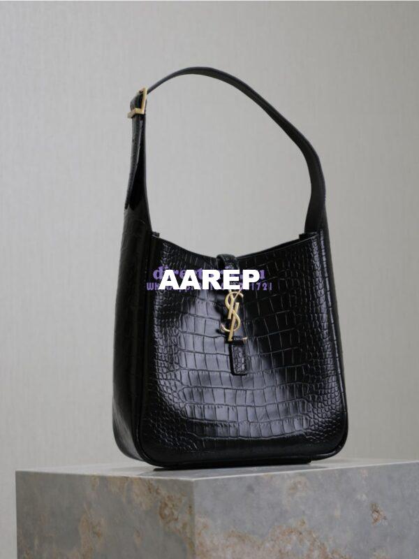 Replica YSL Saint Laurent Le 5 À 7 Supple Small In Crocodile-embossed Shiny Leather 713938 Black