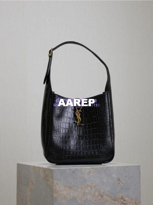 Replica YSL Saint Laurent Le 5 À 7 Supple Small In Crocodile-embossed Shiny Leather 713938 Black 2