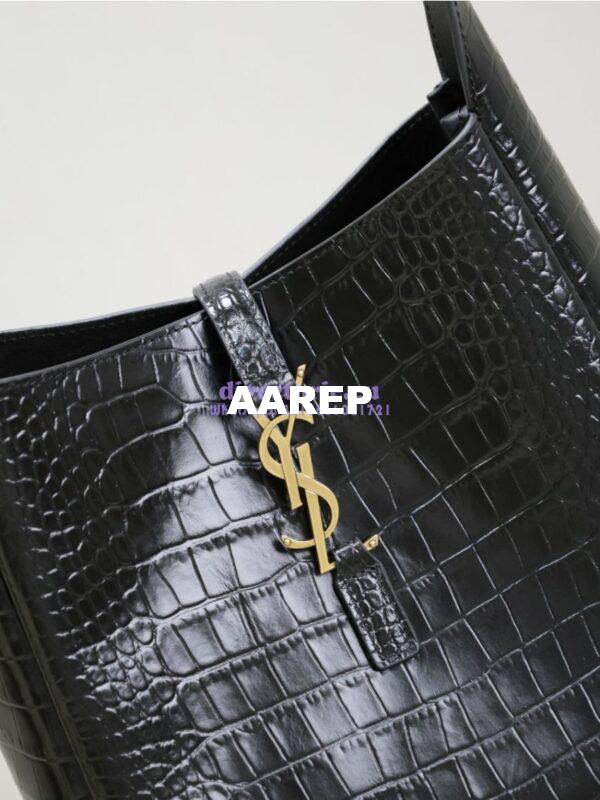 Replica YSL Saint Laurent Le 5 À 7 Supple Small In Crocodile-embossed Shiny Leather 713938 Black 9