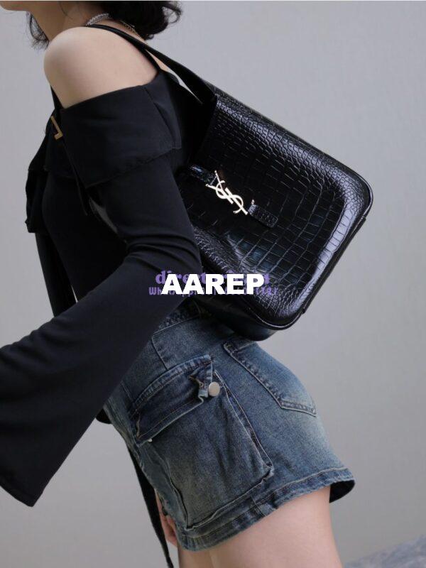 Replica YSL Saint Laurent Le 5 À 7 Supple Small In Crocodile-embossed Shiny Leather 713938 Black 15