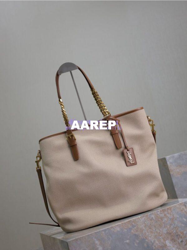 Replica YSL Saint Laurent In Canvas And Vegetable-tanned Leather North-South 781302 Desert Dust And Brick 4