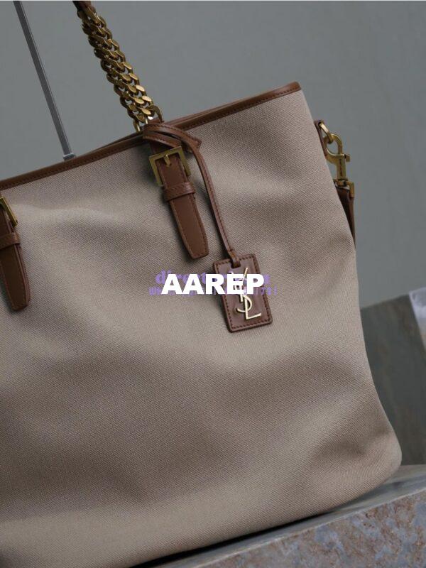 Replica YSL Saint Laurent In Canvas And Vegetable-tanned Leather North-South 781302 Desert Dust And Brick 5