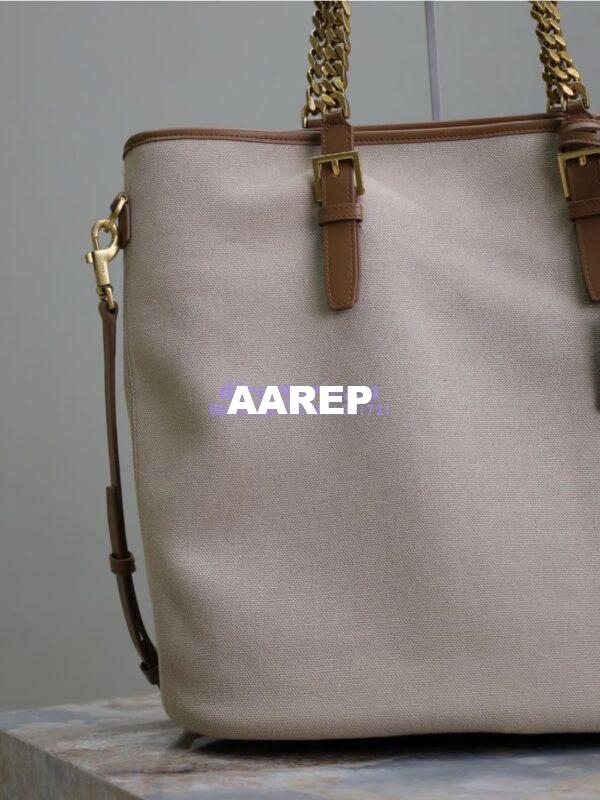 Replica YSL Saint Laurent In Canvas And Vegetable-tanned Leather North-South 781302 Desert Dust And Brick 7