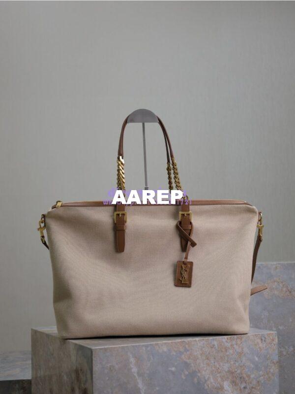 Replica YSL Saint Laurent In Canvas And Vegetable-tanned Leather East-West 773705 Desert Dust And Brick 3