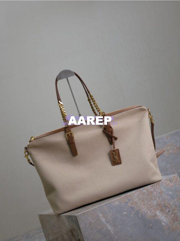Replica YSL Saint Laurent In Canvas And Vegetable-tanned Leather East-West 773705 Desert Dust And Brick 4