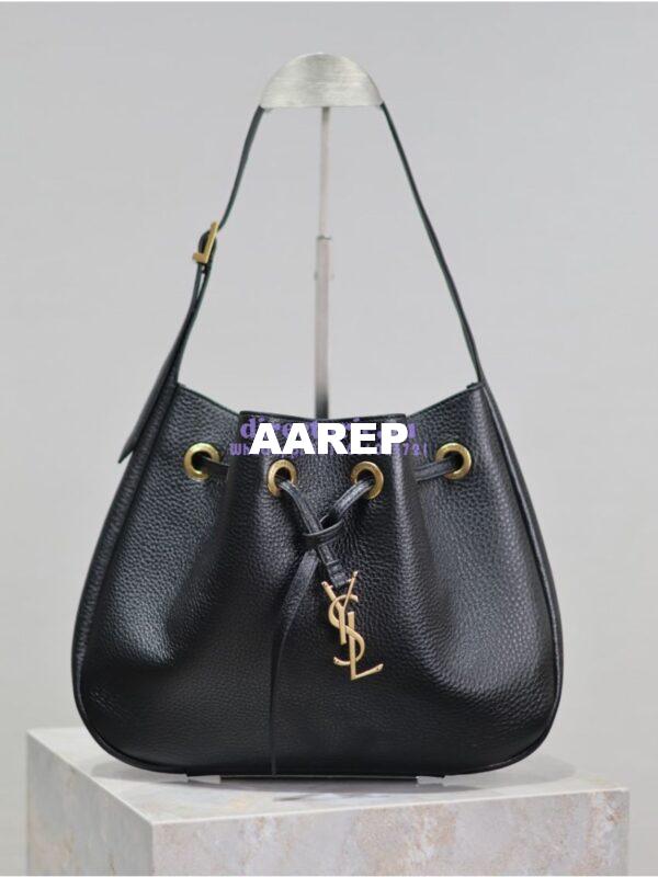 Replica YSL Saint Laurent Paris Vii Small Hobo In Deer Grained Leather 796626 Black 3