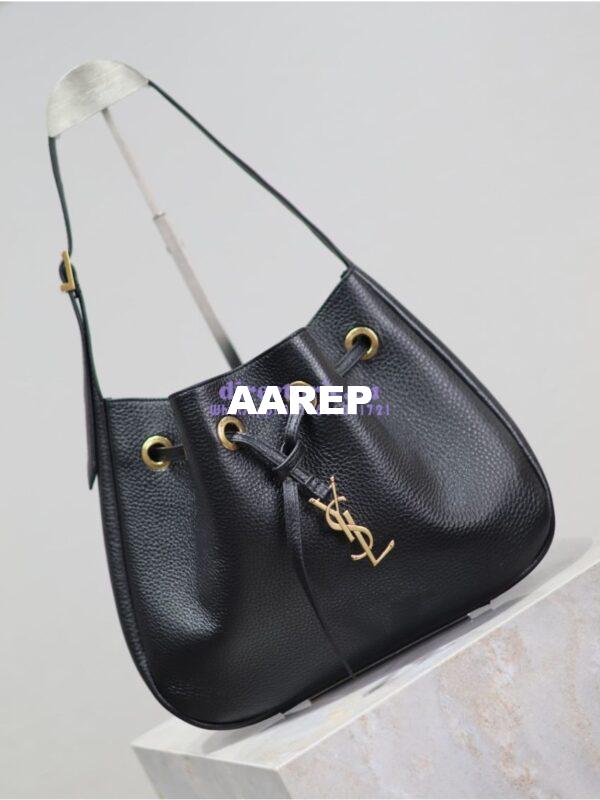 Replica YSL Saint Laurent Paris Vii Small Hobo In Deer Grained Leather 796626 Black 4