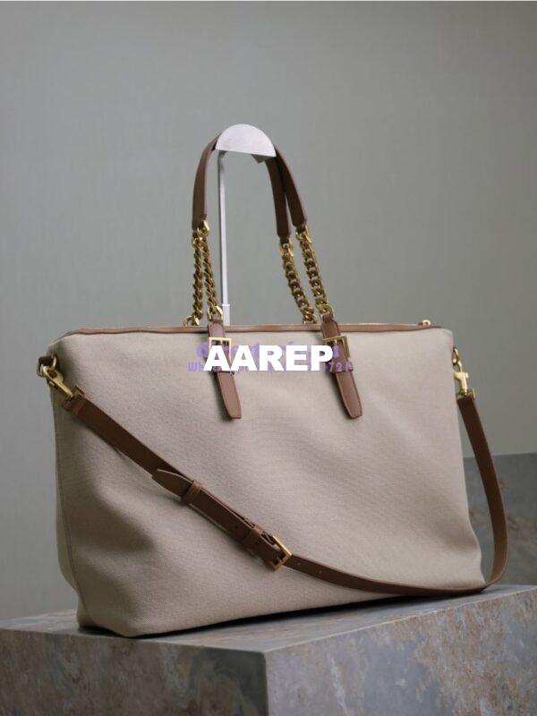 Replica YSL Saint Laurent In Canvas And Vegetable-tanned Leather East-West 773705 Desert Dust And Brick 17