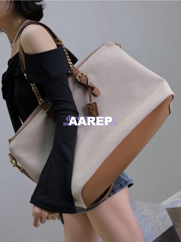 Replica YSL Saint Laurent In Canvas And Vegetable-tanned Leather East-West 773705 Desert Dust And Brick 19