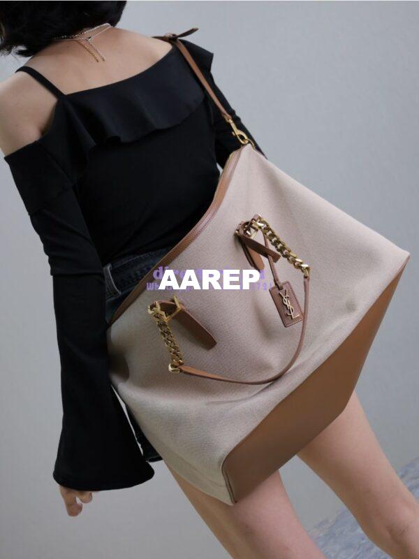 Replica YSL Saint Laurent In Canvas And Vegetable-tanned Leather East-West 773705 Desert Dust And Brick 20