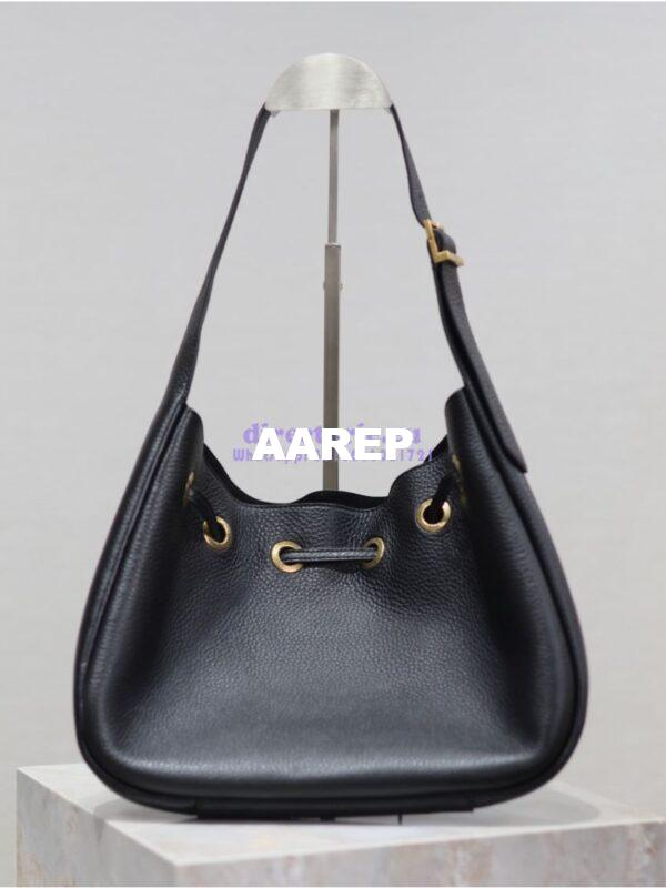 Replica YSL Saint Laurent Paris Vii Small Hobo In Deer Grained Leather 796626 Black 15