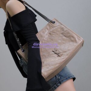 Replica Saint Laurent YSL Niki Medium Shopping Bag In Crinkled Vintage Leather 577999 Beige 2
